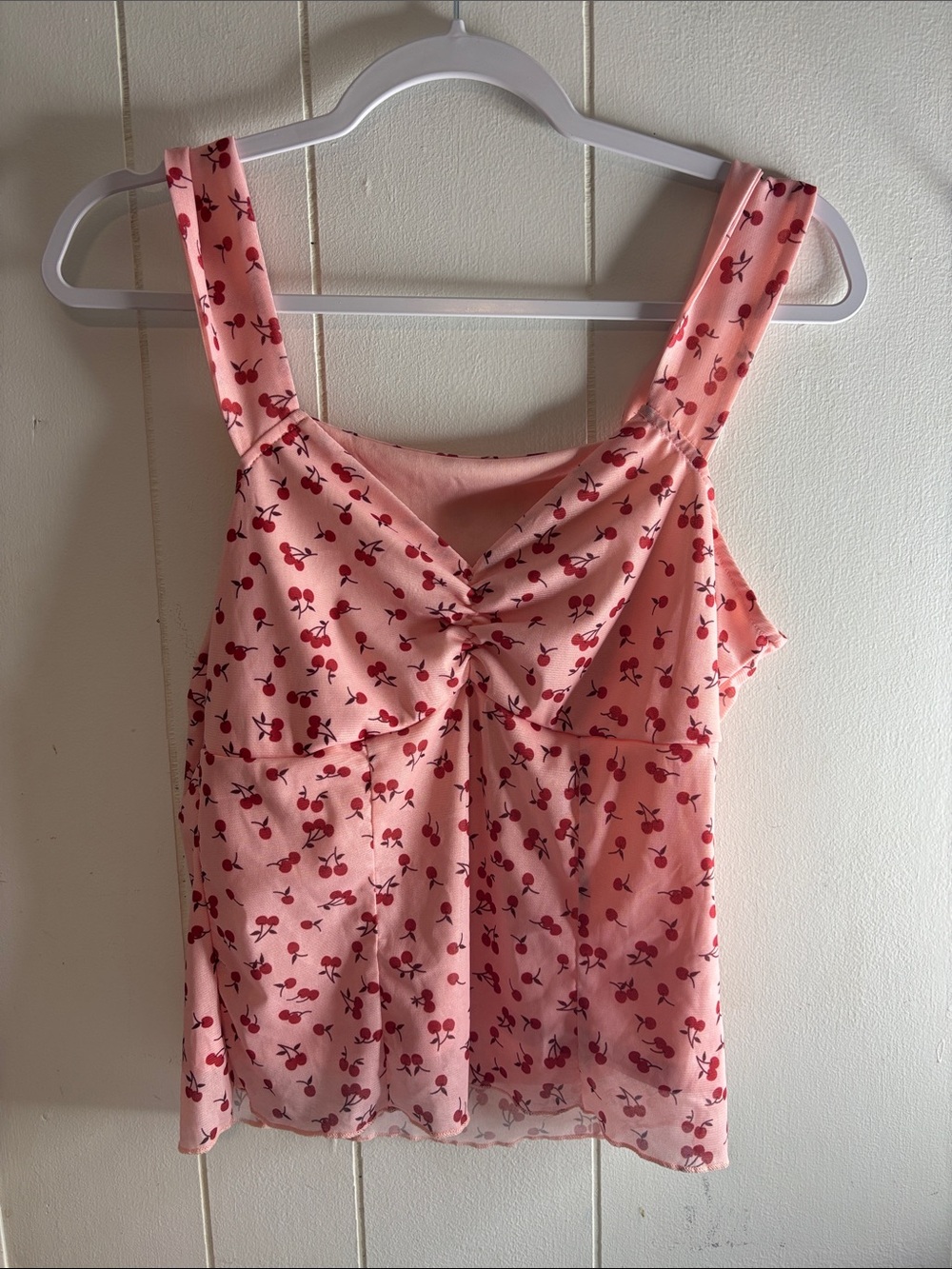 509 - Short Sleeve Pink Cherry Print Crop Top